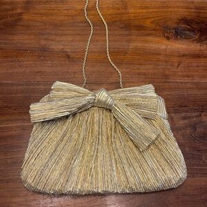 LOEFFLER RANDALL RAYNE BOW EMBELLISHED PLISSE LAME CLUTCH